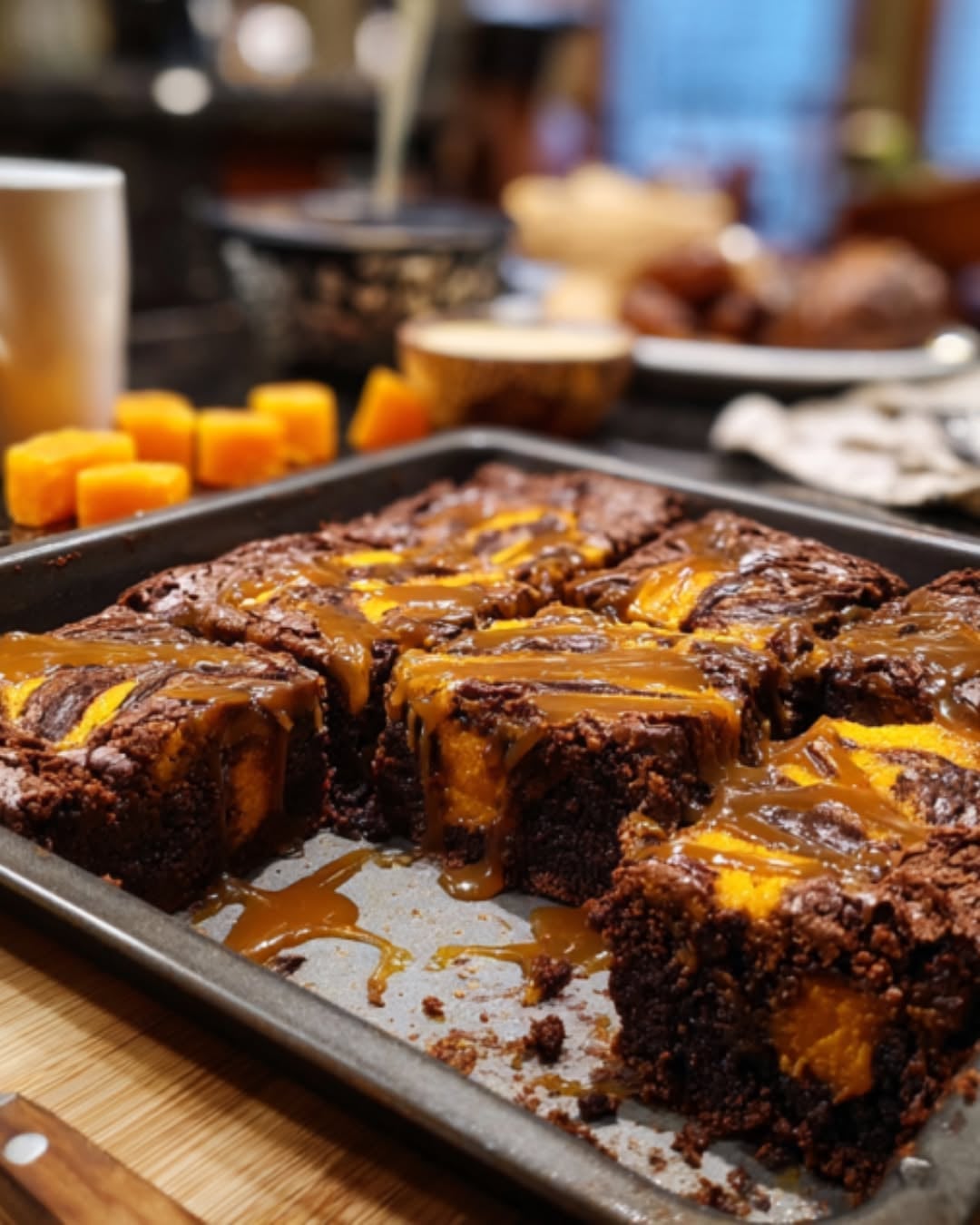Chocolate Pumpkin Date Brownie Cake With Caramel