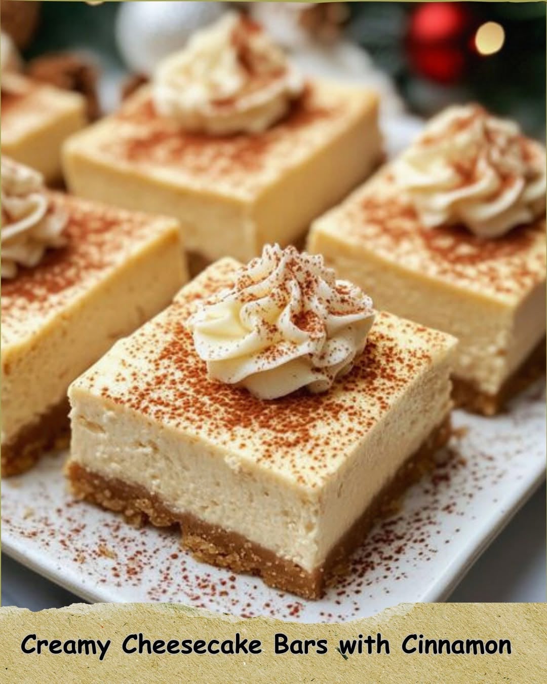 Creamy Cheesecake Bars With Cinnamon Whipped Cream