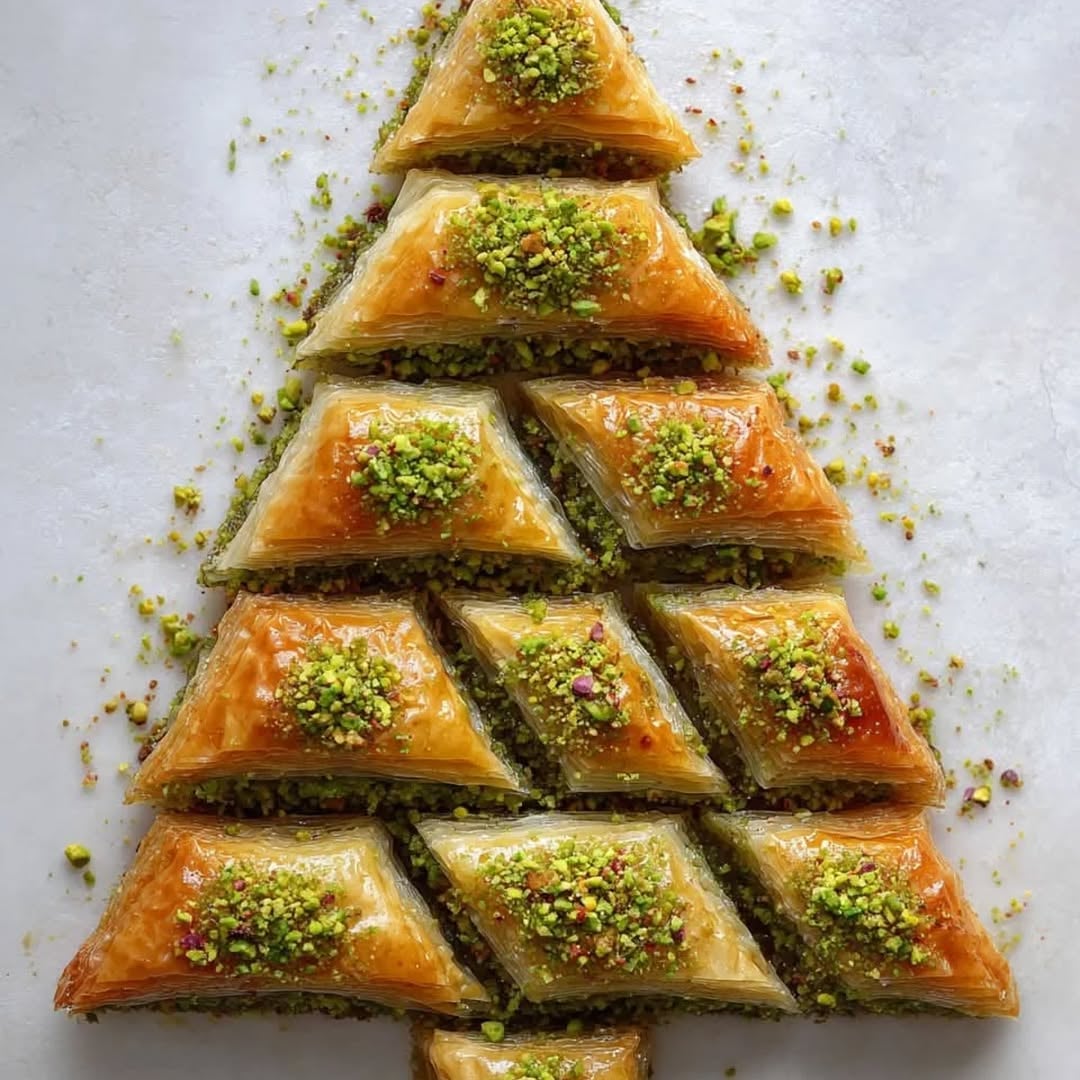 Pistachio & Rosewater Baklava Christmas Tree