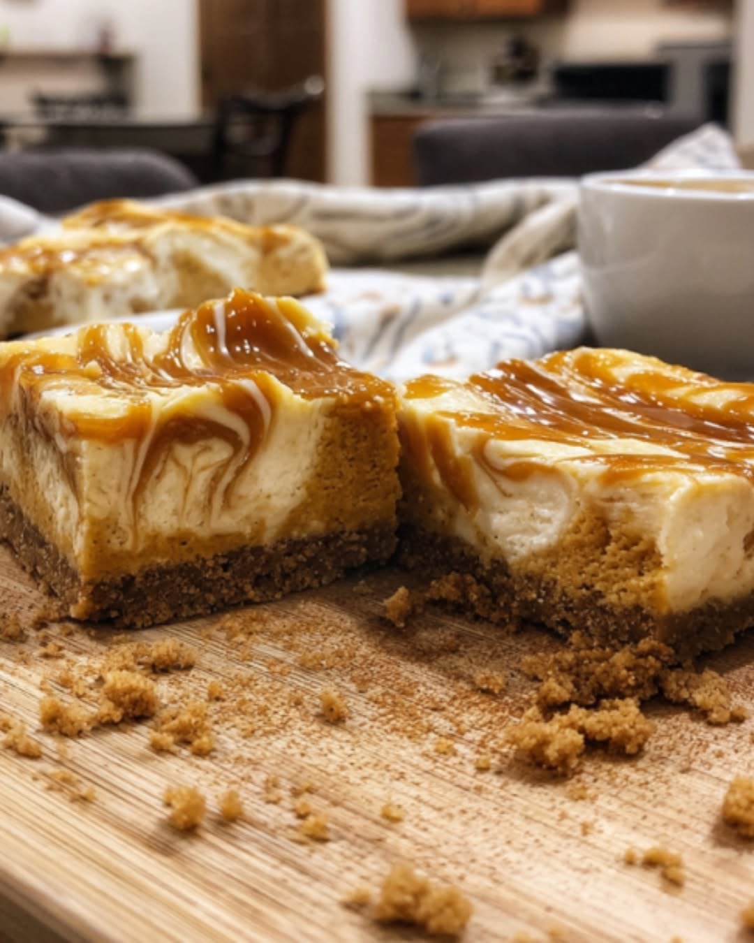 Pumpkin Caramel Swirl Cheesecake Bars