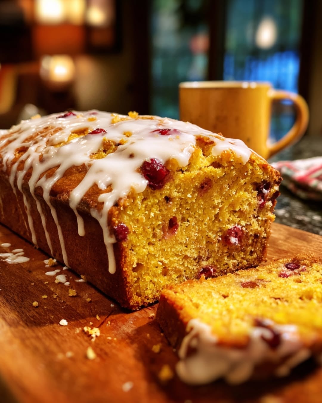 Pumpkin Cranberry Loaf With Orange Icing